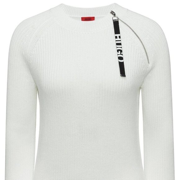 HUGO Shailey White Pullover Knit Ribbed Crew Neck Sweater Size Medium - Picture 1 of 13